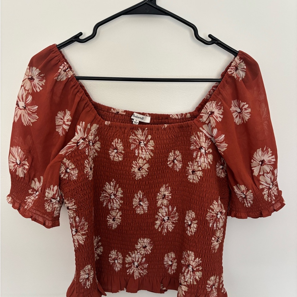 Madewell Rust Floral Smocked Blouse
